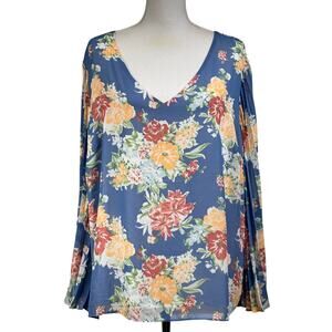 Laurie Felt blue floral top, 1X, bloomcore, cottagecore, romantic, garden party